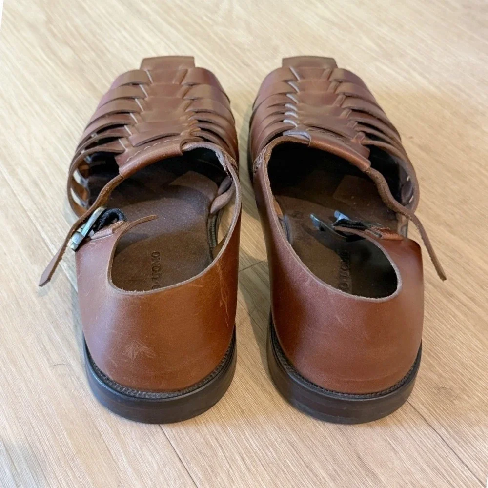 Pronto Uomo Mens 9M Brown Genuine Leather Woven Fisherman Sandals Buckle Summer